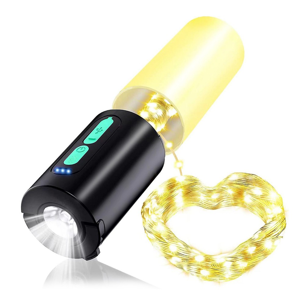 Camping Lantern With 33Ft String Lights Rechargeable Flashlight 4000mAh Charger