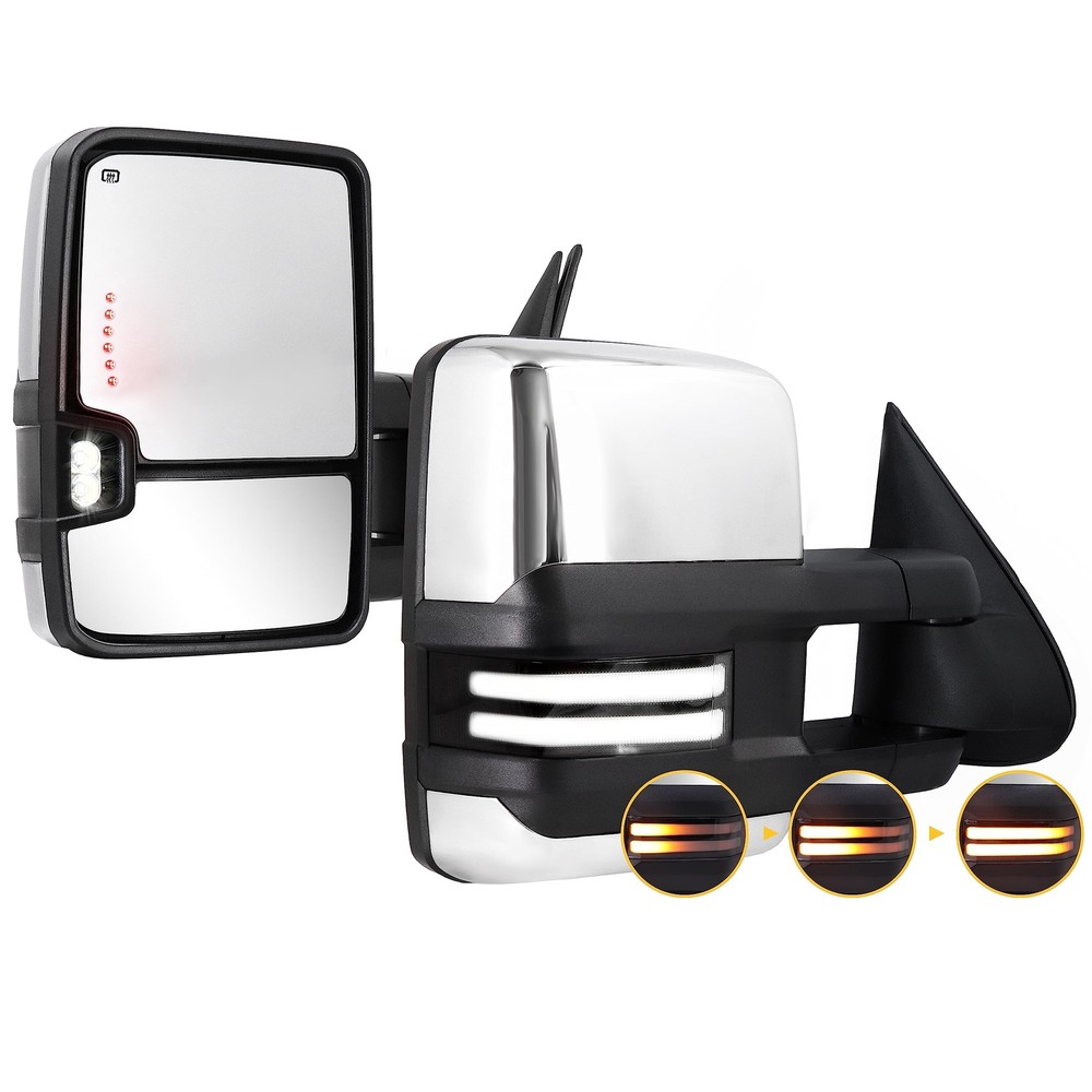 Towing Mirrors Chrome Switchback Lights Compatible with 2003-2007 Chevy Silve...