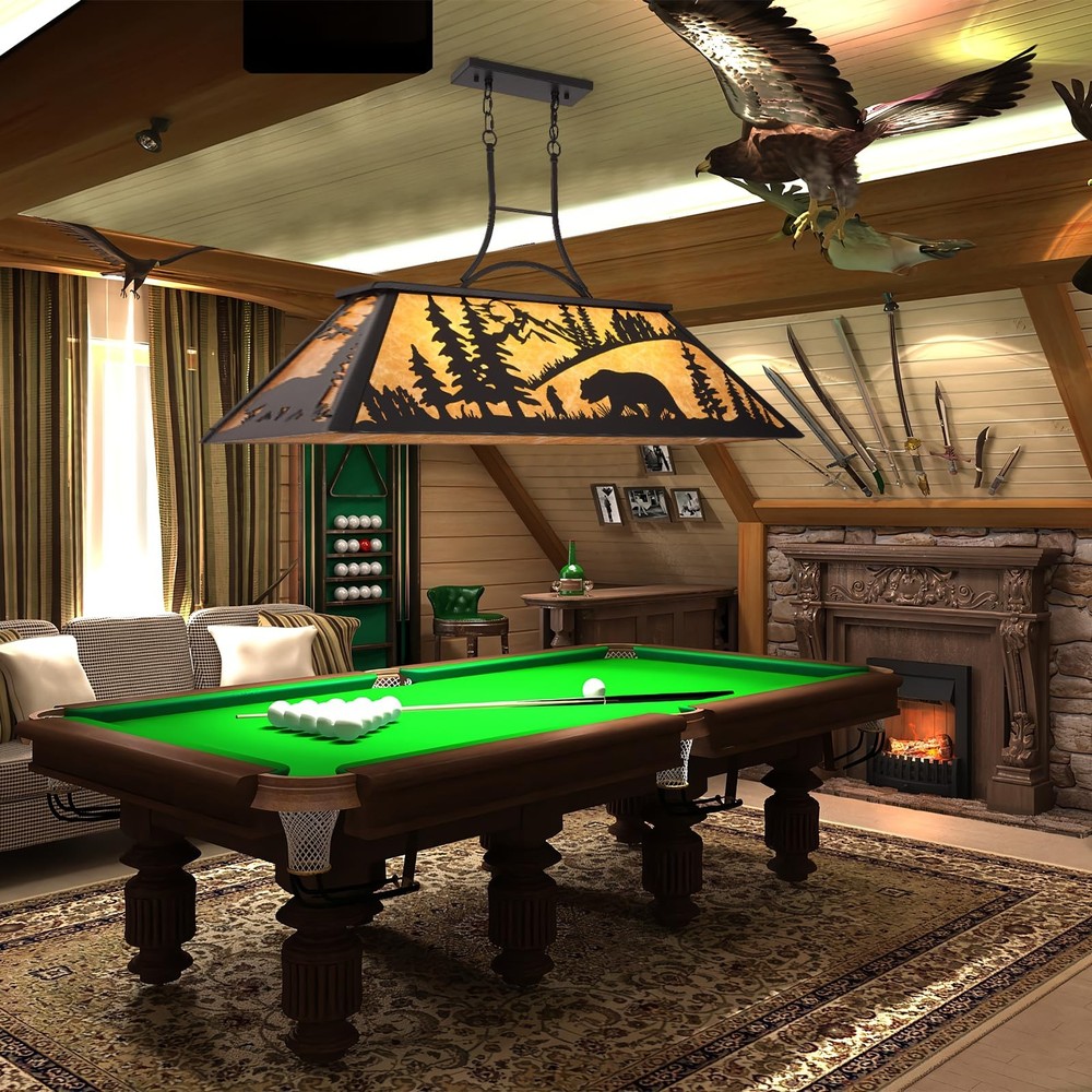 47.2" Pool Table Light, 4-Light Rustic Bear Chandelier for 7-8-9ft Table, Far...