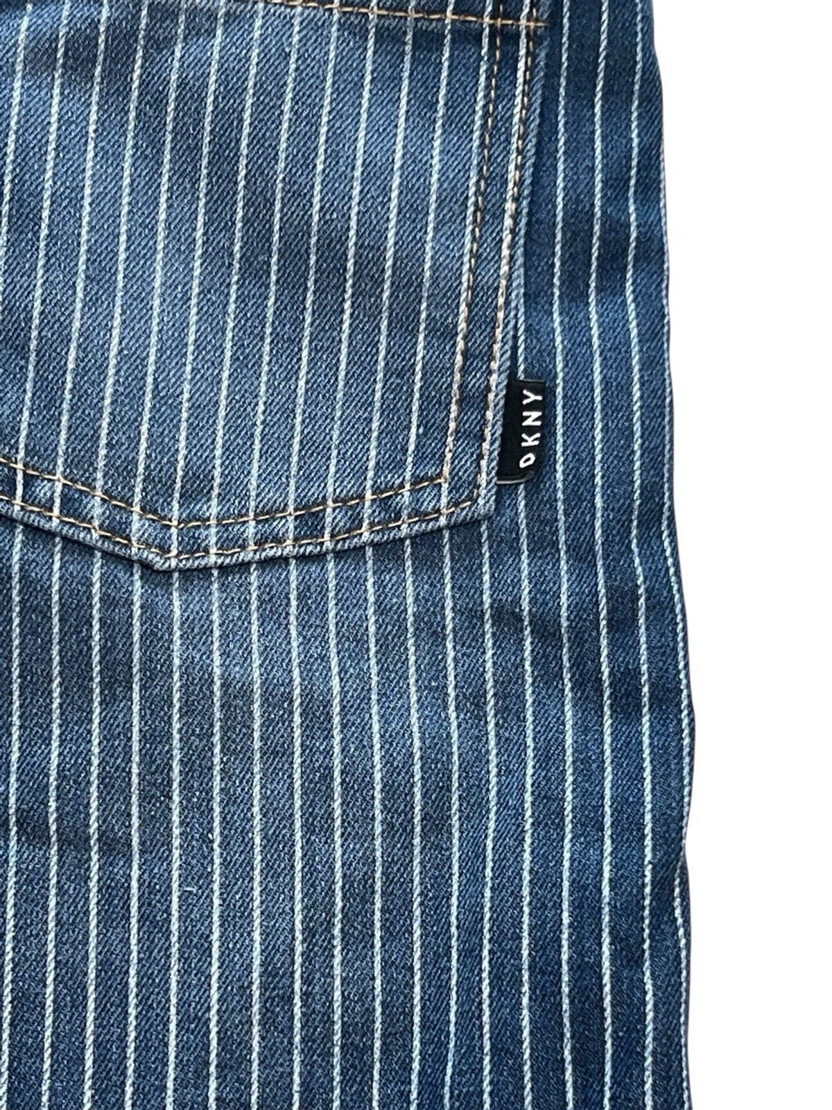 DKNY Girls Overall Shorts Blue White Stripe Adjustable Straps Size 14 Logo