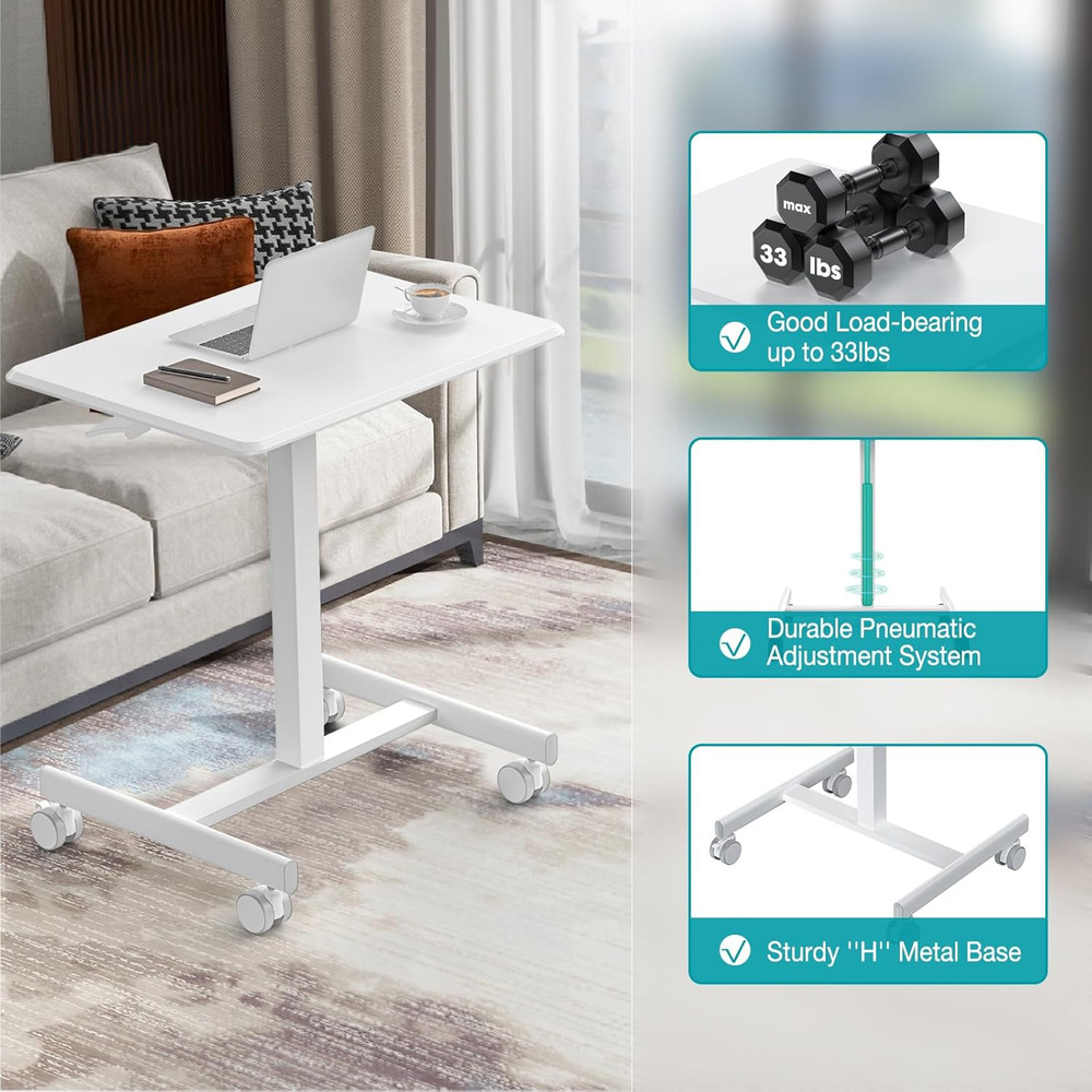 Small Standing Desk Mobile Portable Rolling Laptop PC Table on Wheels Adjustable