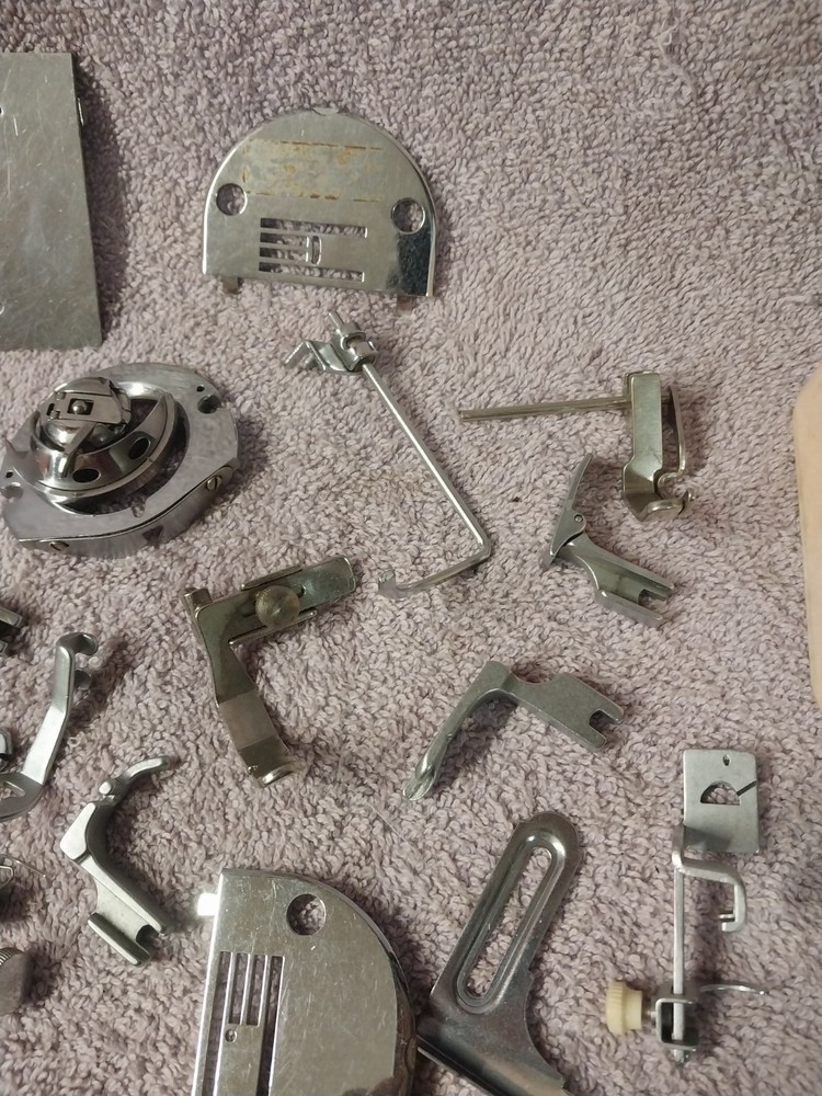 Vintage Sewing Machine Assorted Feet, Assorted Attachments, Bobbins, & Cases