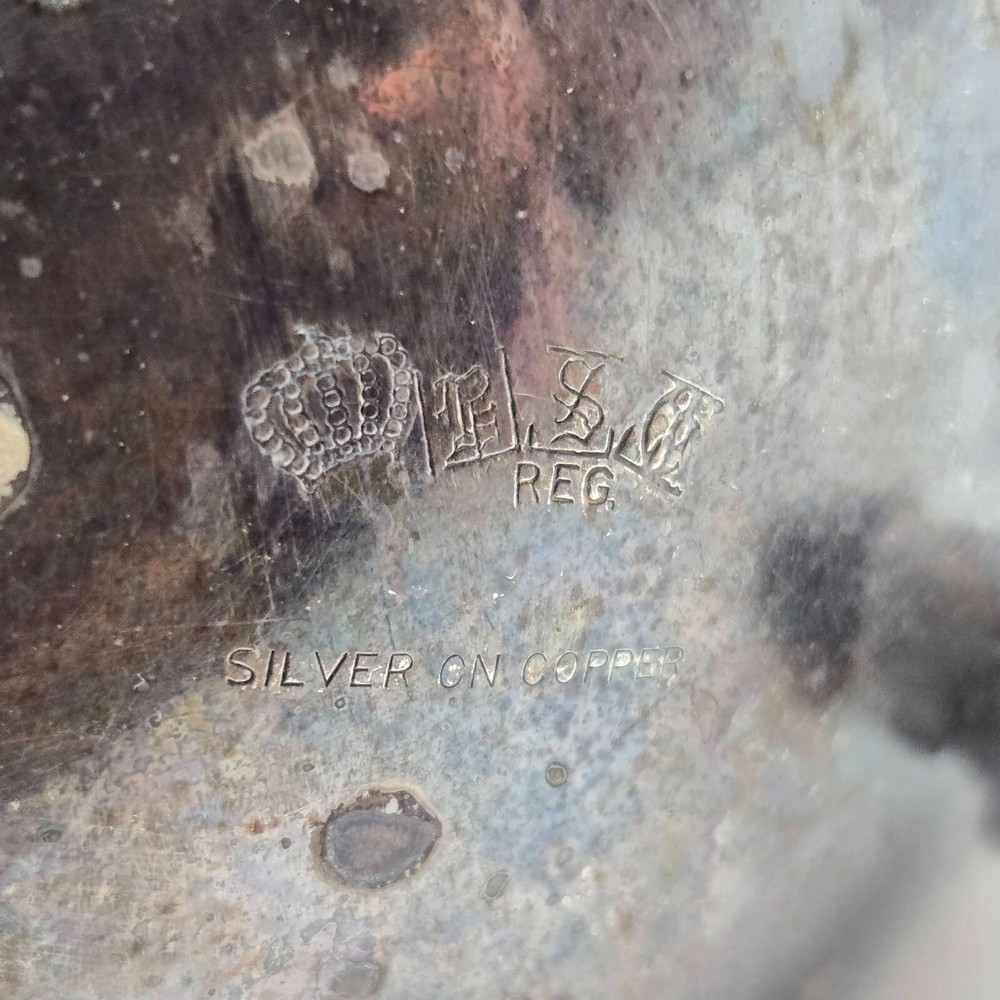 B.S. Co. Silver Plate on Copper Vintage Footed Teapot Coffee - Hinged Lid VTG