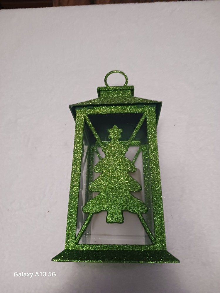 Enesco Xmas Basics Glittered Green Tree Lantern, 14"
