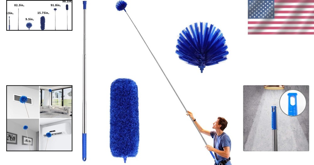 Versatile Cleaning Duster Set with Feather and Microfiber Heads - 100-inch