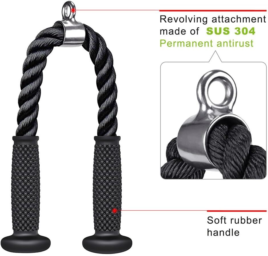 Cable Machine Attachments 28” Tricep Rope 12" LAT Pull Down Bars Cable Machin...