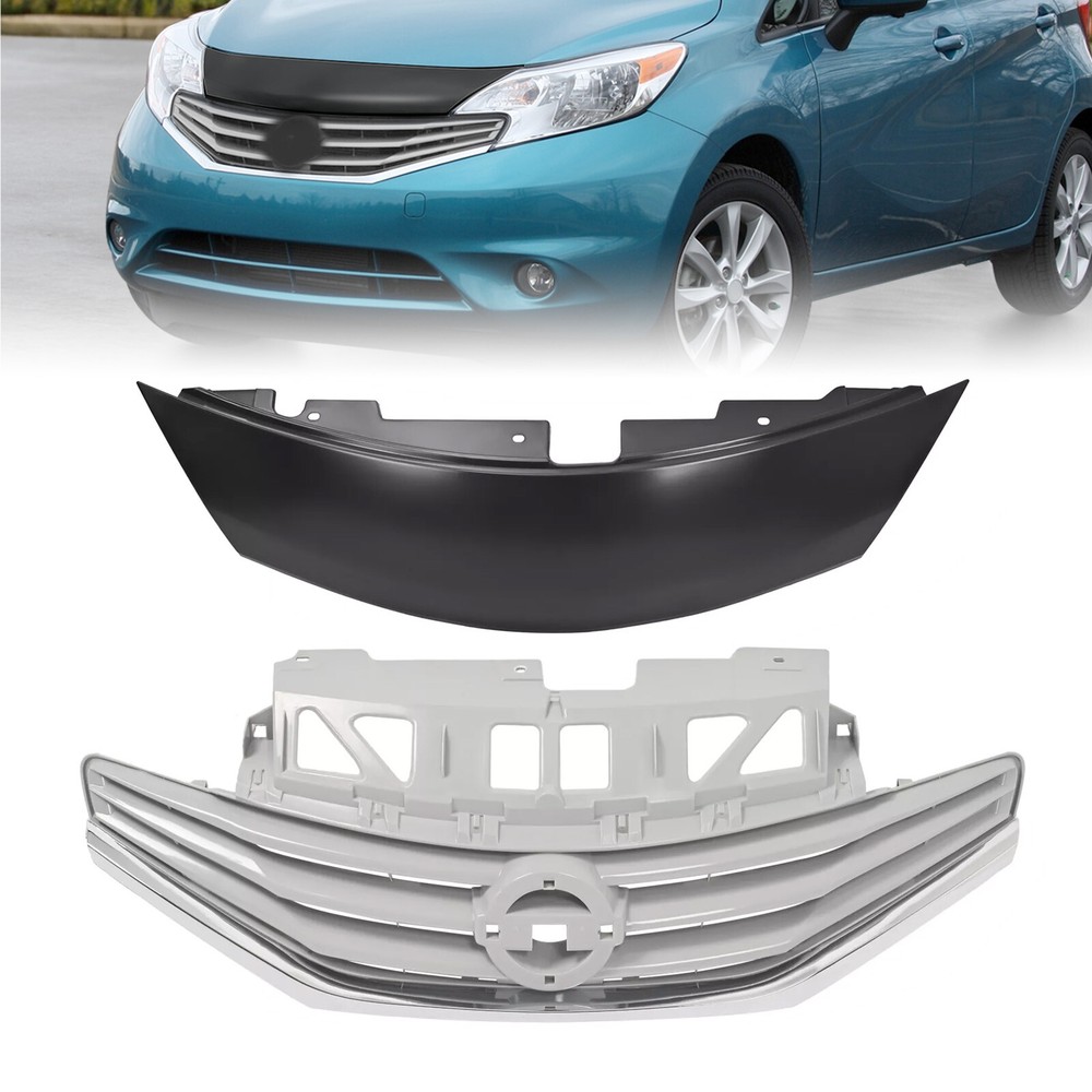 Front Upper Bumper Grille & Cover Assembly For Nissan Versa Note 2014-2017 Gray