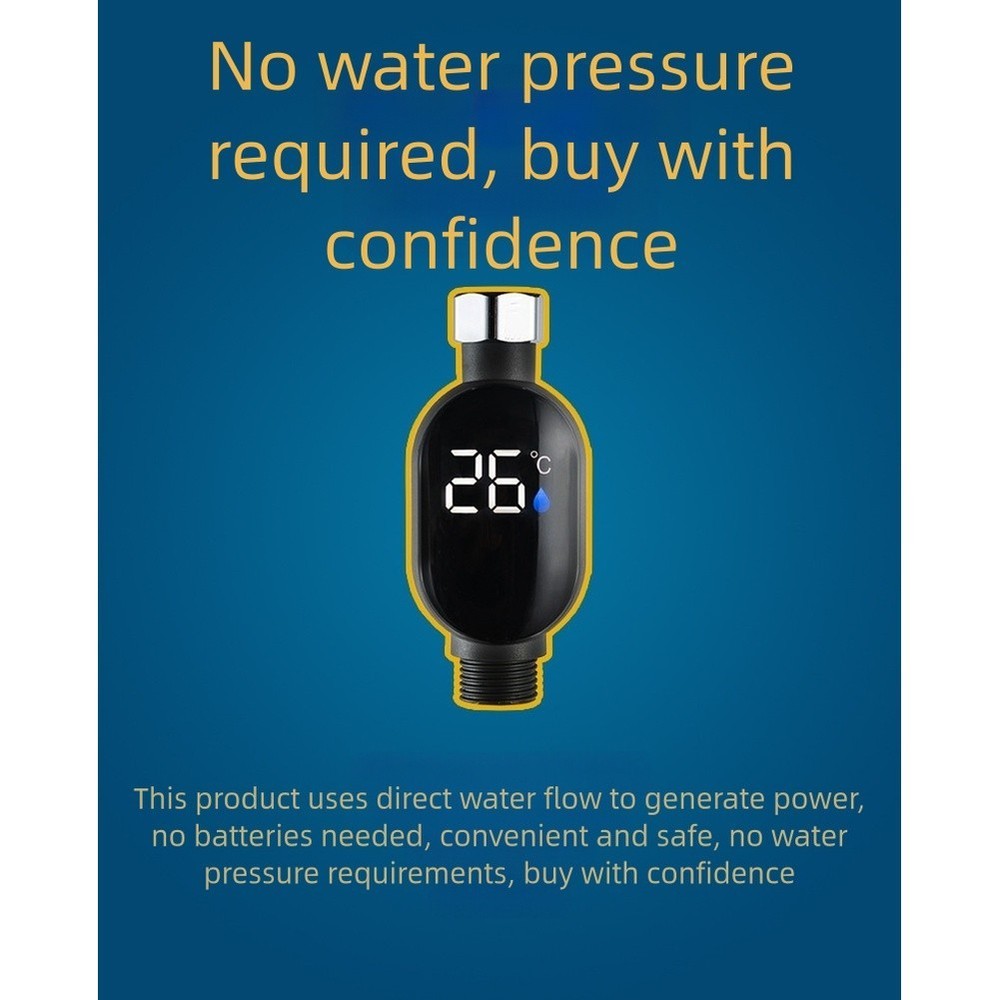 Hydroelectric Powered Shower Thermometer with Large LED Digital Screen Display