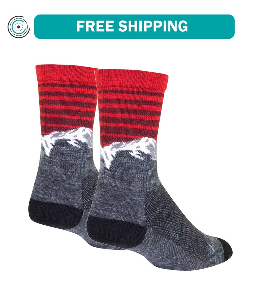 SockGuy Summit Wool Socks - 6 inch, Gray/Red/White, Large/X-Large