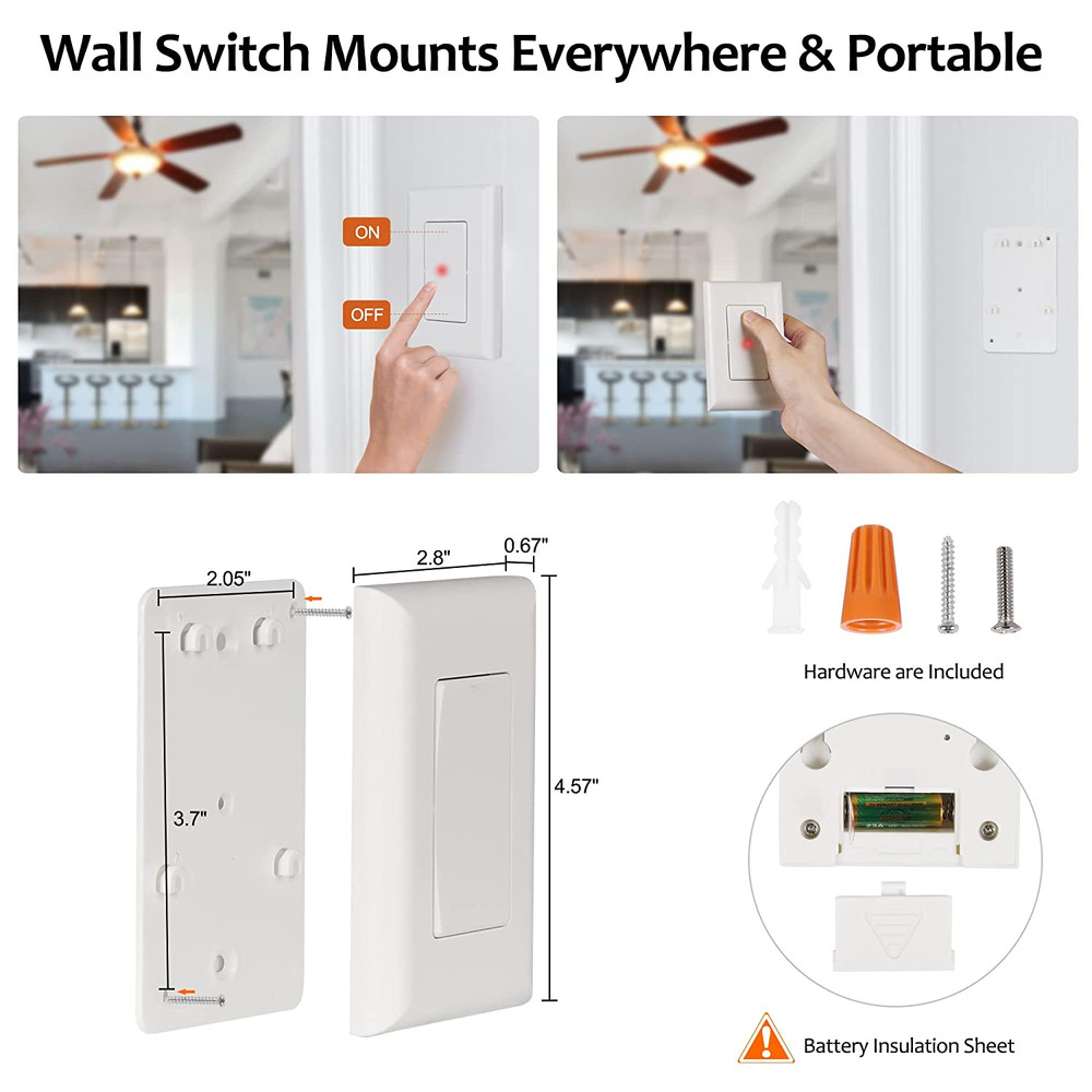 Wireless Light Switch and Receiver Kit, 15A High Power, No Wiring