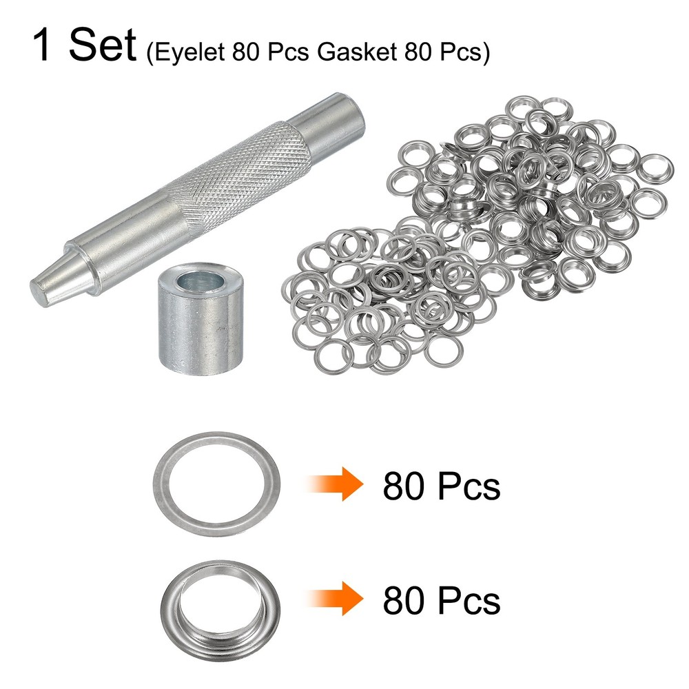 80Set Grommets Eyelets Kit 10mm Copper Eyelets with Setting Tool Silver