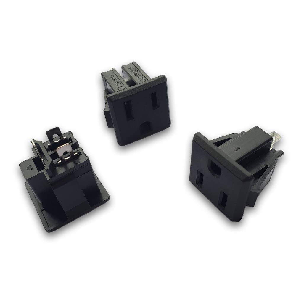 Panel Mount Outlet Power Socket 10Pcs US Plug 3 Pins AC 15A 125V Black