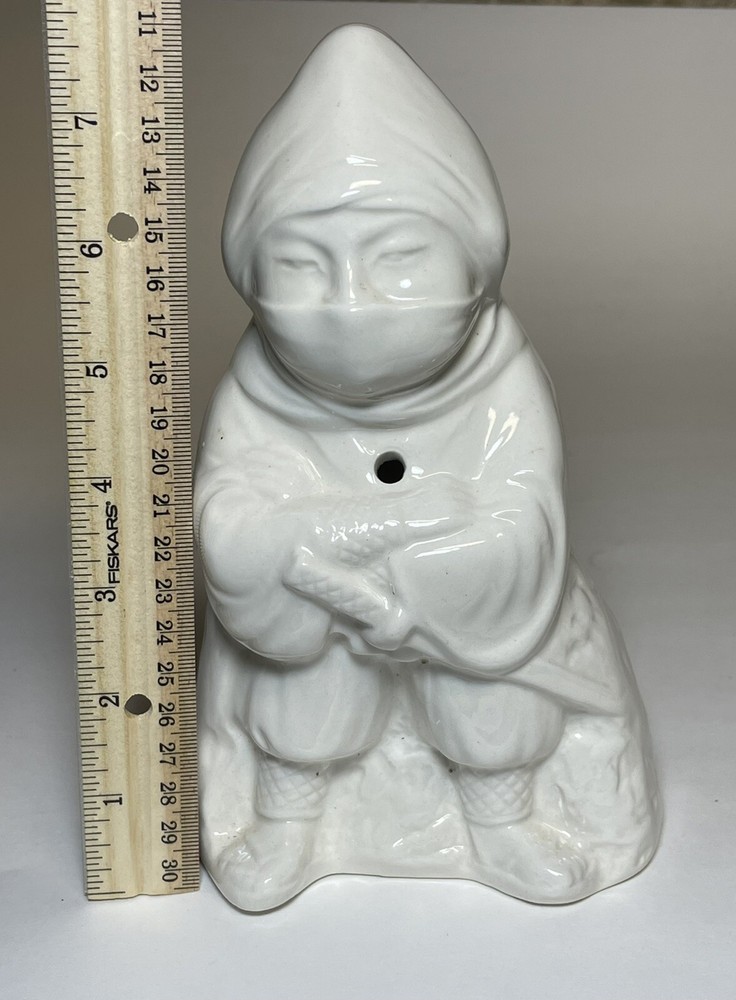 Vintage Ninja Ceramic Incense Burner White 8”