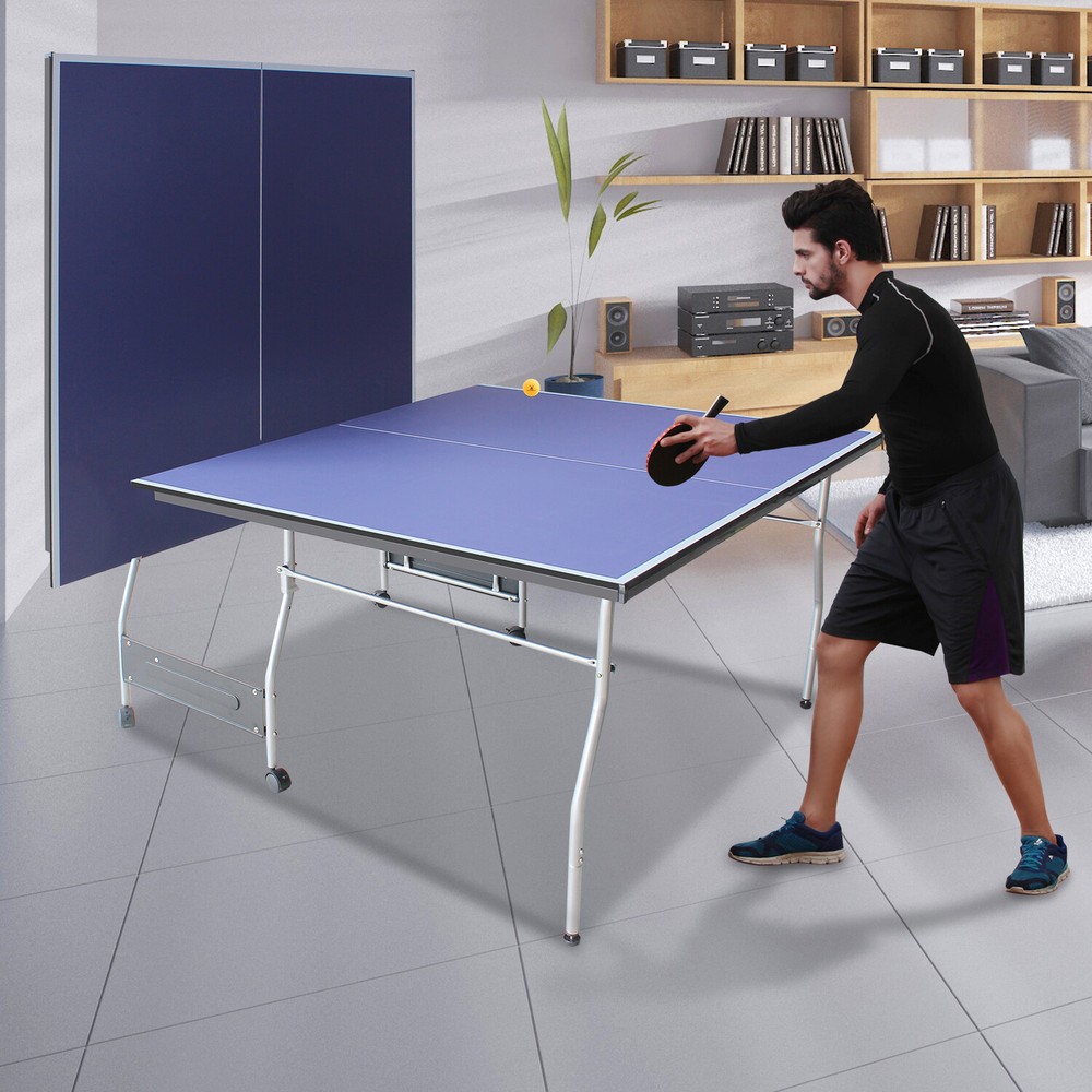 8ft Mid-Size Table Tennis Table Foldable & Portable Ping Pong Table Set