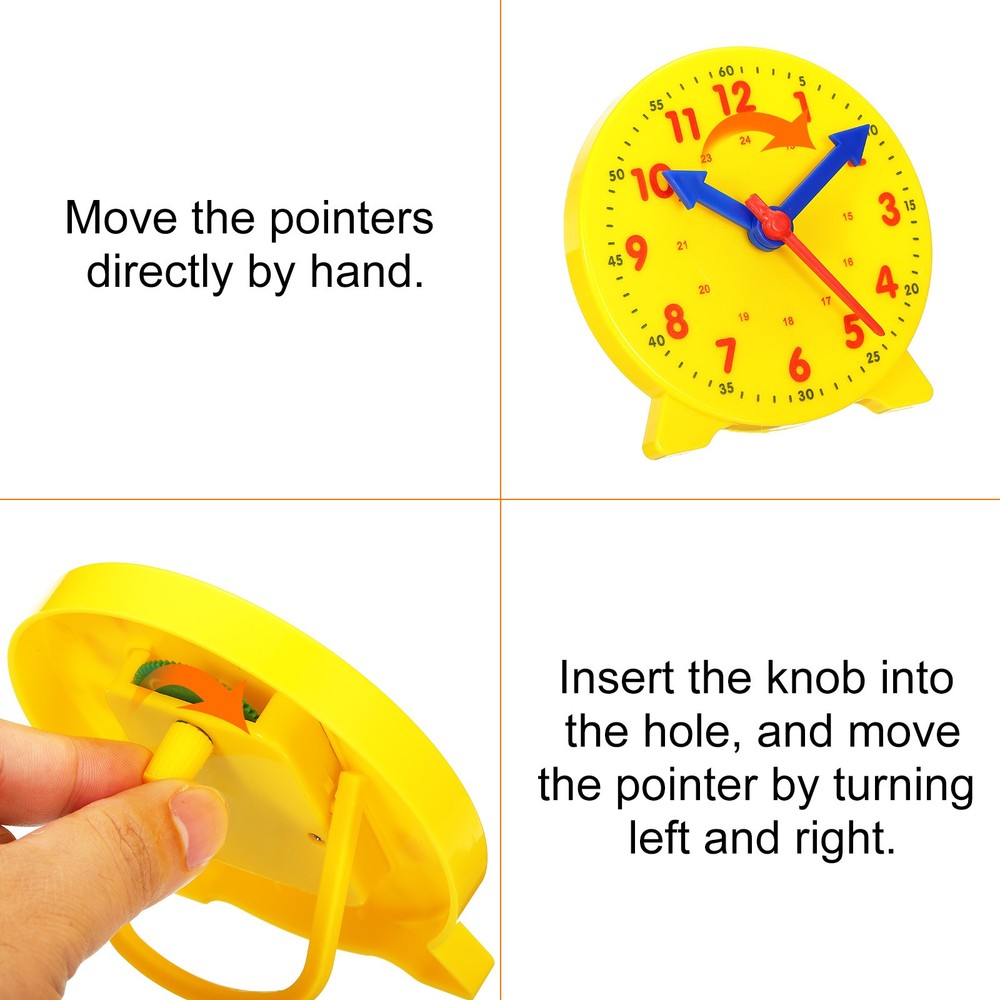 4" Teaching Watch, 2pcs 24 Hour 3 Indicators Grafted Movement for, Yellow