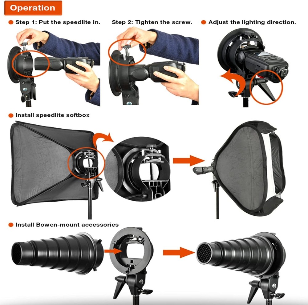 S Type Bracket Bowens Mount Holder for Speedlite Flash Snoot Softbox Honeycomb a