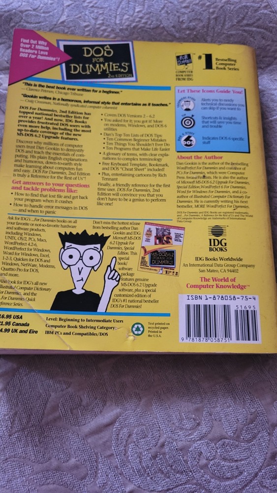 DOS for Dummies 2nd Edition Computer Book Reference Guide Dan Gookin