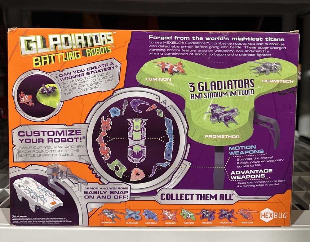 HEXBUG Gladiators Battling Robots Stadium Strategy 3 Gladiators Included Sealed