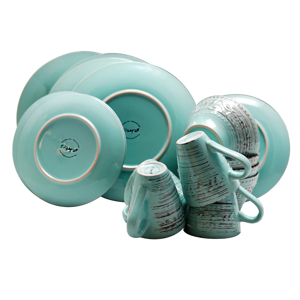 Embossed Stoneware Ocean Dinnerware Dish Set, 16 Piece, Turquoise