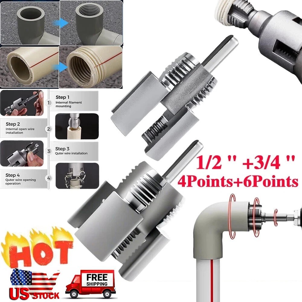 Integrated Internal & External Pipe Threading Tool For 1/2'' + 3/4'' Water Pipe