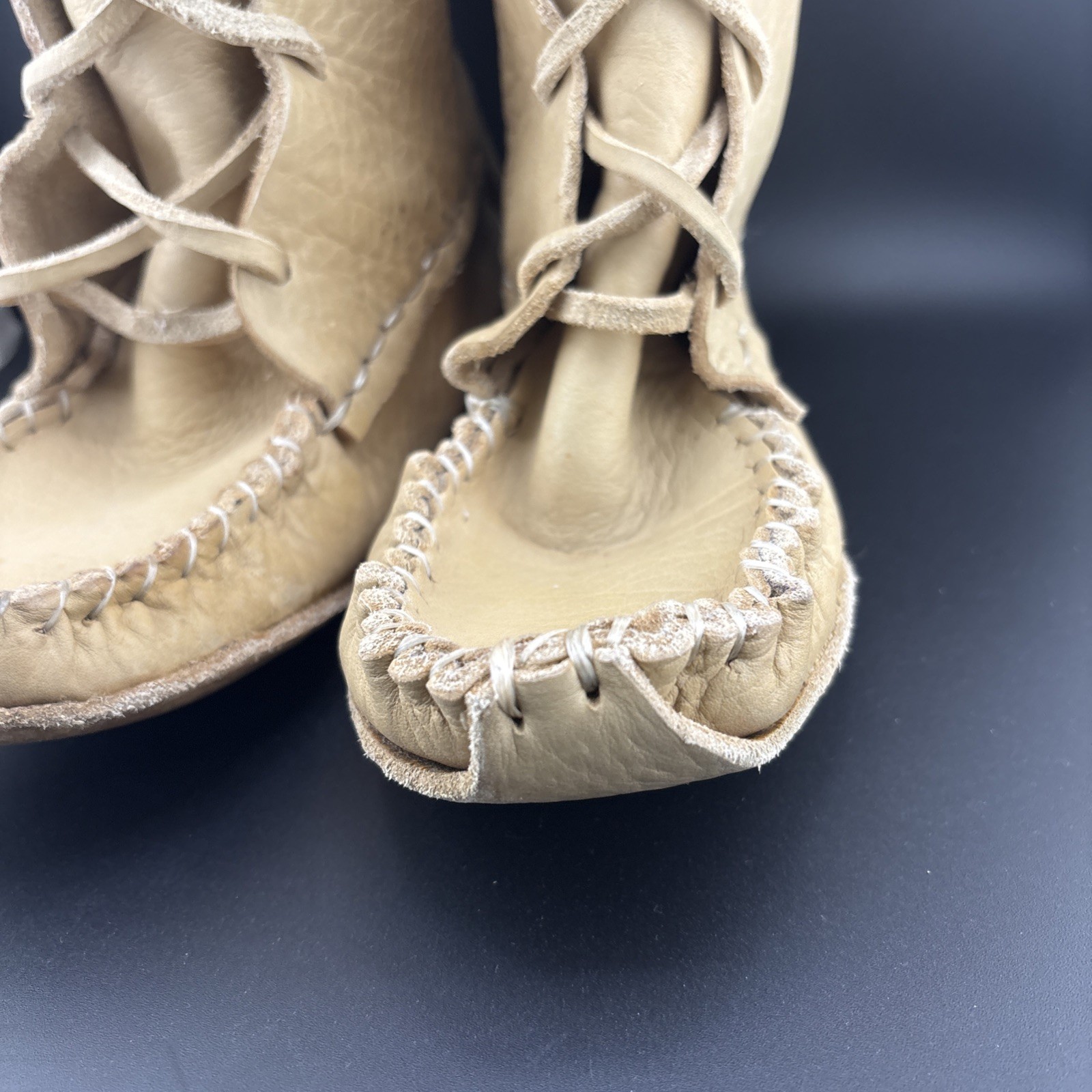 Vintage Handmade Native American Tall Leather Moccasins 16”