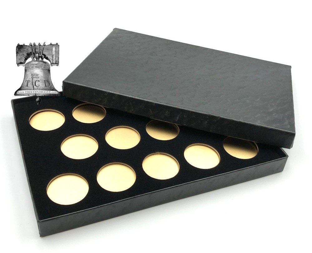Air-tite Coin Holder Box Gold Insert White Ring + Model A Storage Capsule Case