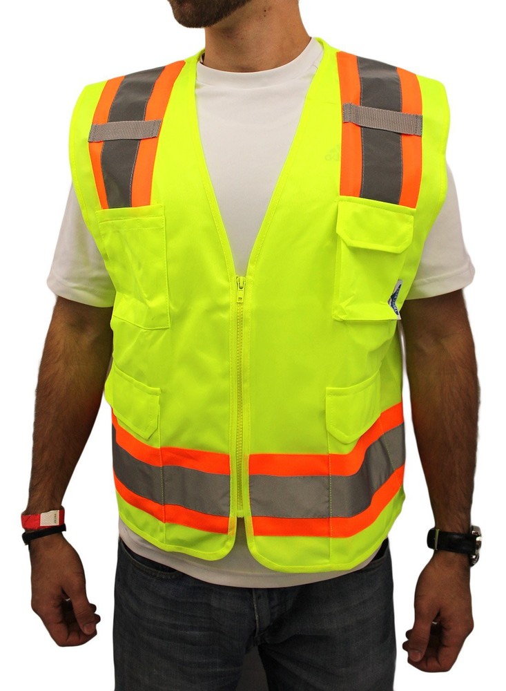 3XL -Surveyor Solid Lime Two Tones Safety Vest , ANSI/ ISEA 107-2015