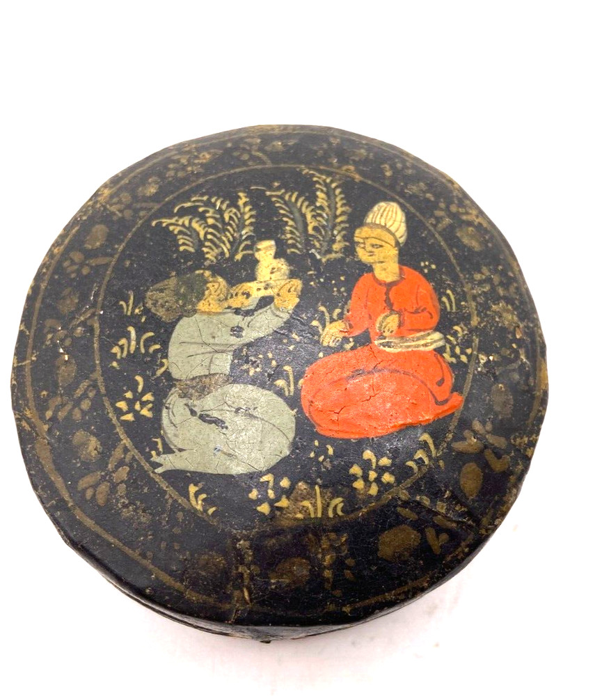 Antique Hand painted smoking scene snuff box holder