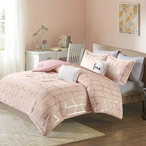 Raina Comforter Microfiber Metallic Print Geometric Full/Queen Blush/Gold