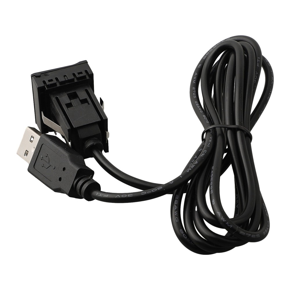 Black Car Dash Flush Mount USB Port Panel with Dual Extension Adapter Cable
