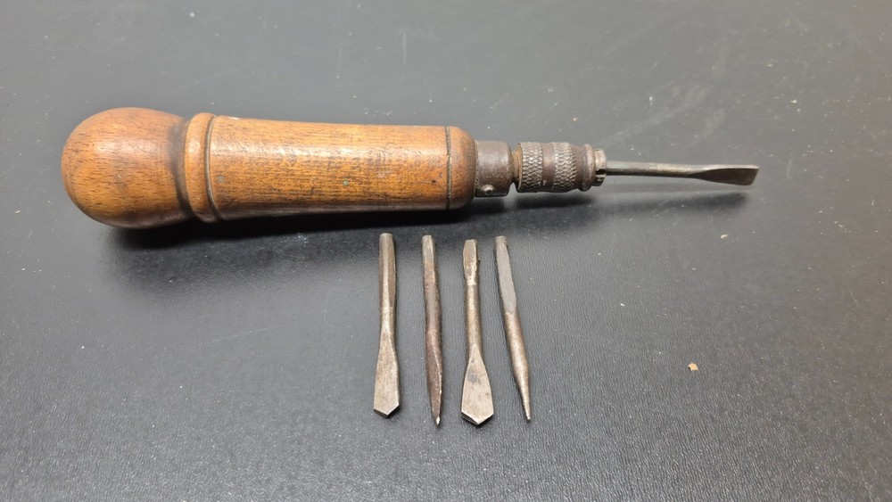 Antique Wood Handle Multi Tool with 5 Tools