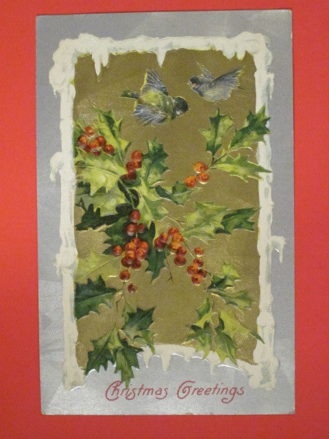 1909 Embossed Christmas Postcard - Christmas Greetings