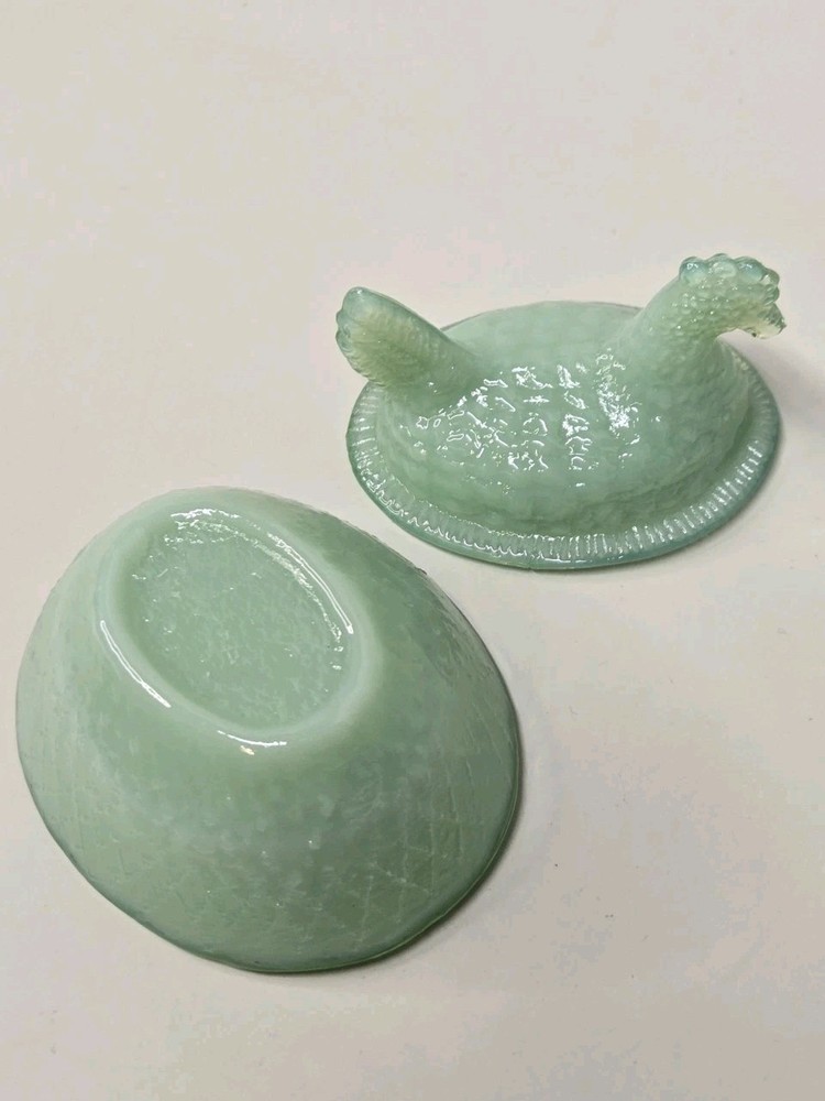 Mini Hen Chick on Nest Jadeite Salt Cellar