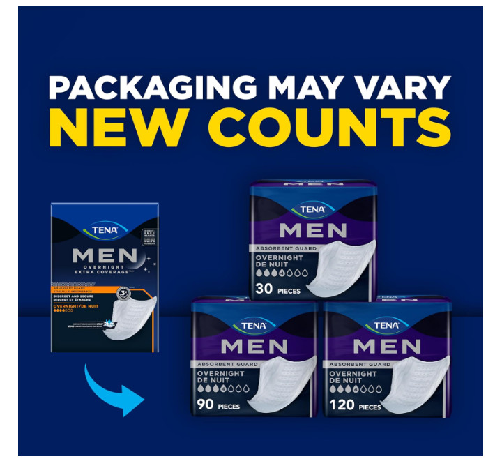 TENA Incontinence Guards for Men, Overnight Absorbency, 90 Count