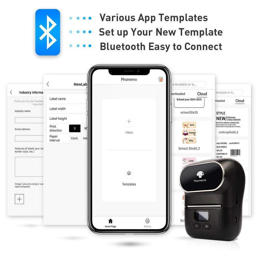 Phomemo Portable Wireless BT Pocket Mobile Thermal Printer Label Receipt Printer