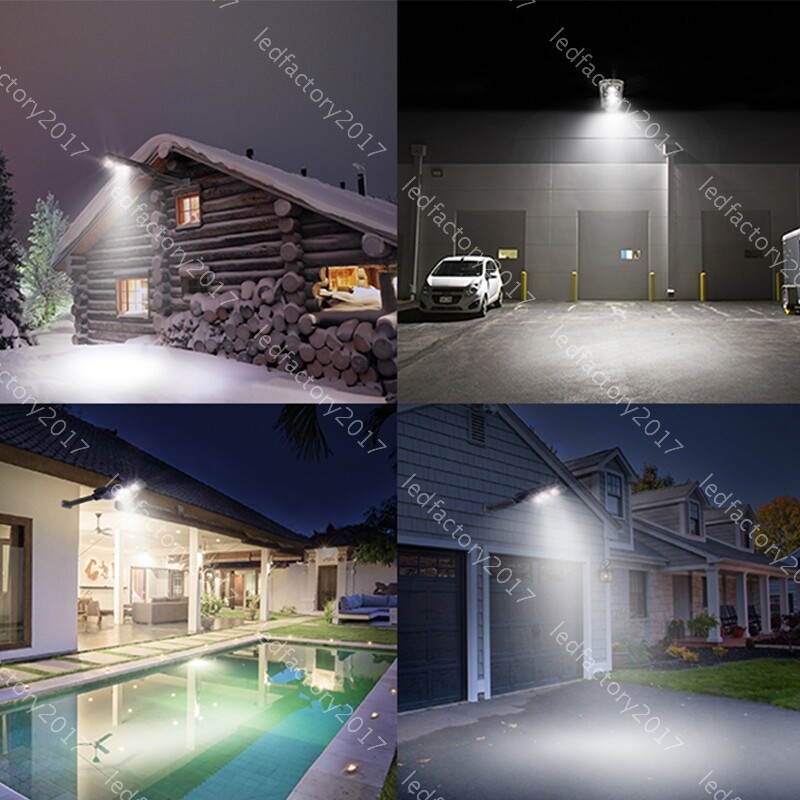 DIM Solar LED Street Light Sensor Dusk Timer Remote Control Cool White Yard 300W