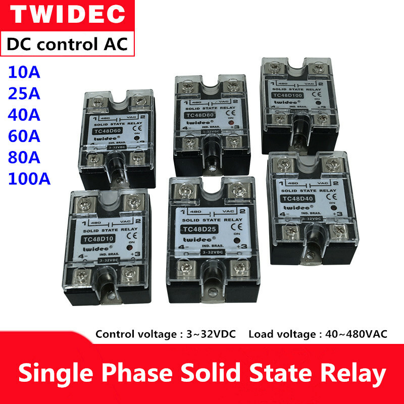 Twidec Single Phase solid state relay TC48D-25 10-100A 3~32VDC/40~480VAC