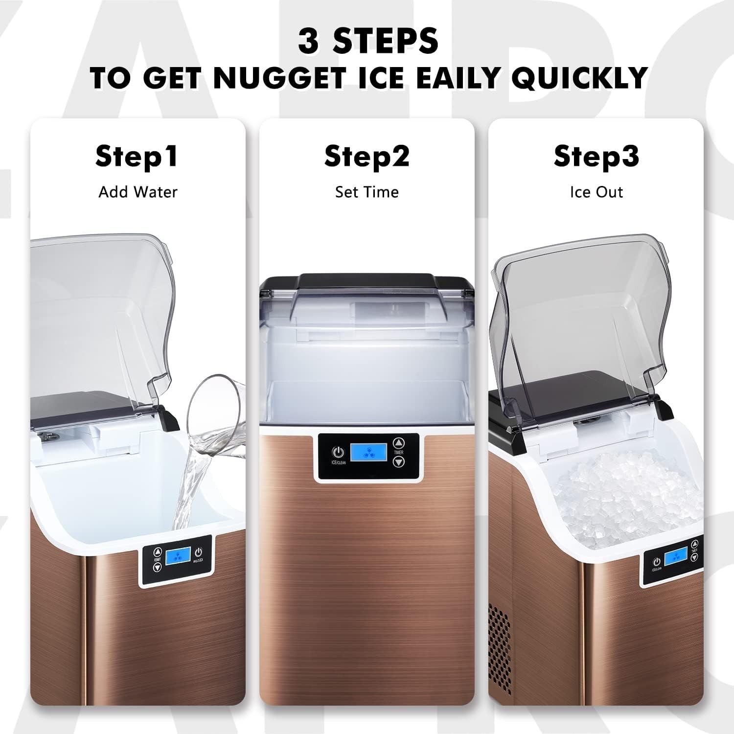 Nugget Ice Maker Countertop Machine Pellet Ice Portable Self-Cleaning 44LBS/24H