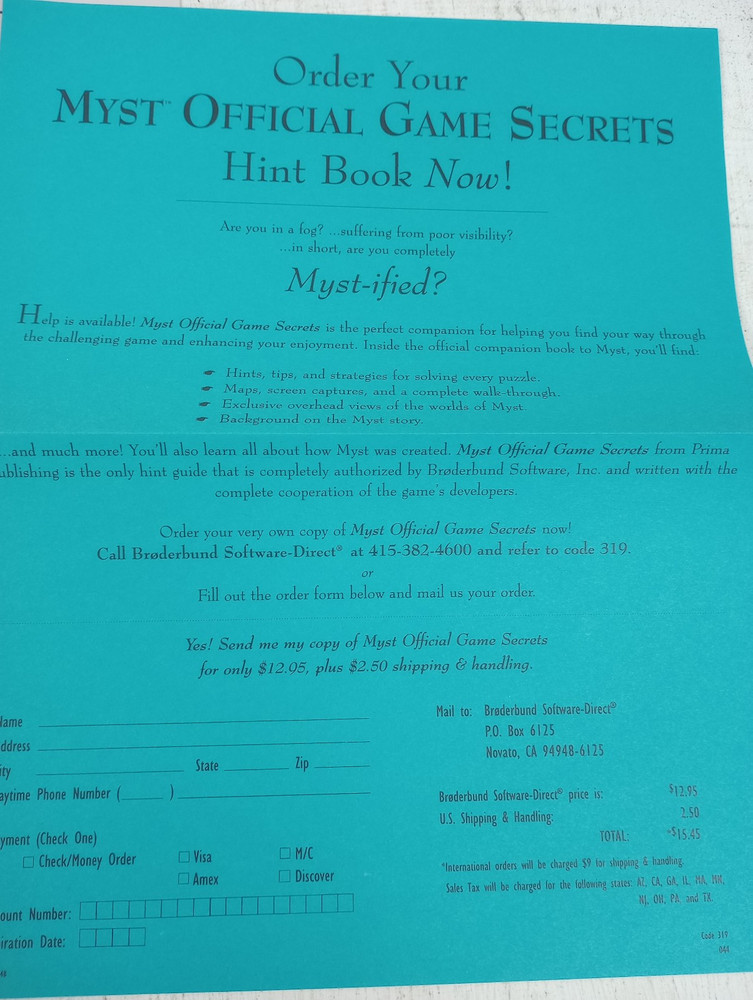 Myst 1 Vintage Game Papers Brochure Insert