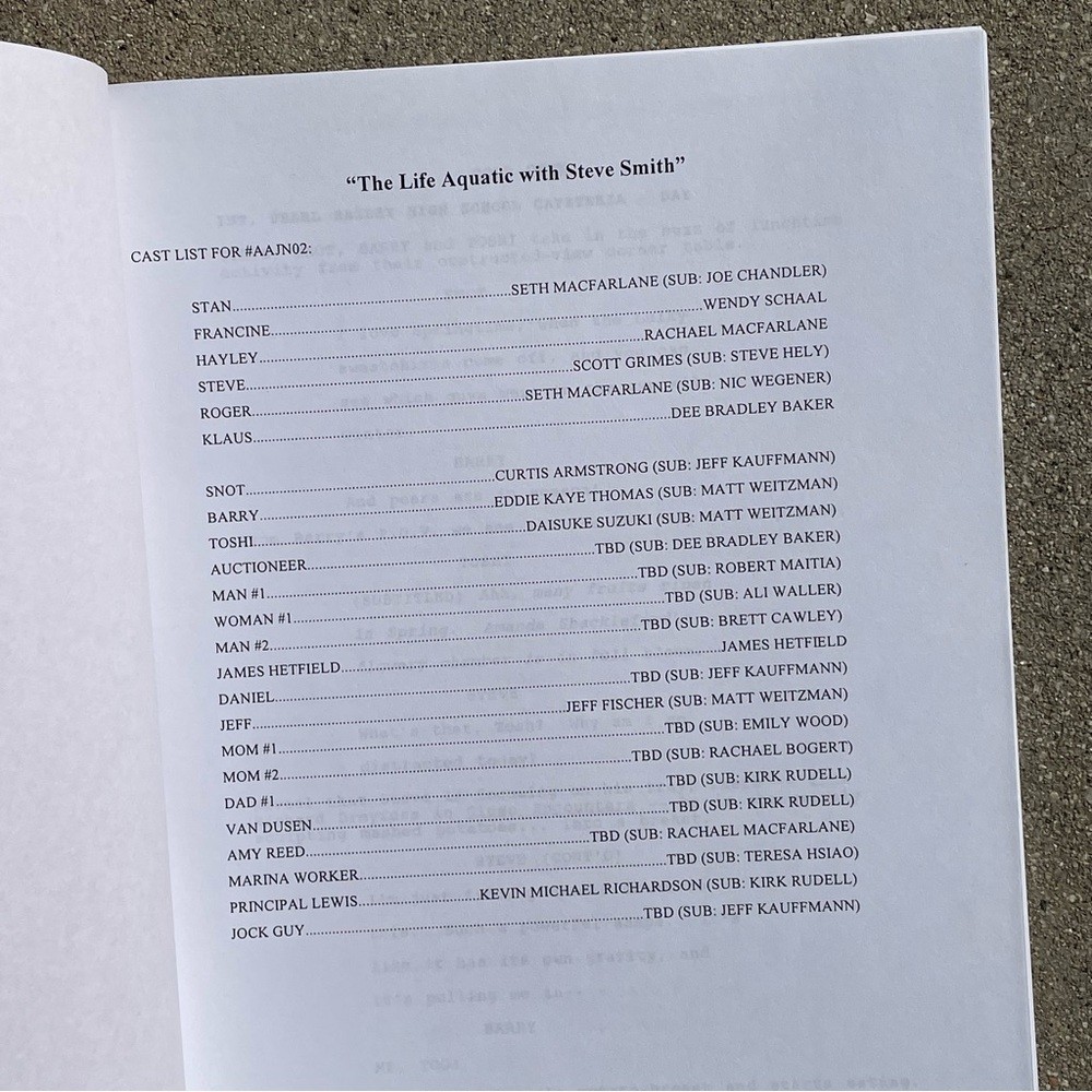American Dad 2014 Production Used Table Draft Script James Hetfield Episode!