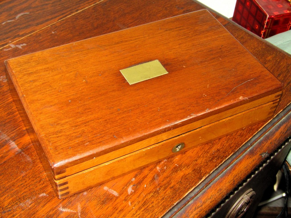 Antique Vintage Walnut Box Draftsman Drawing Set Geometry Technical Engineering