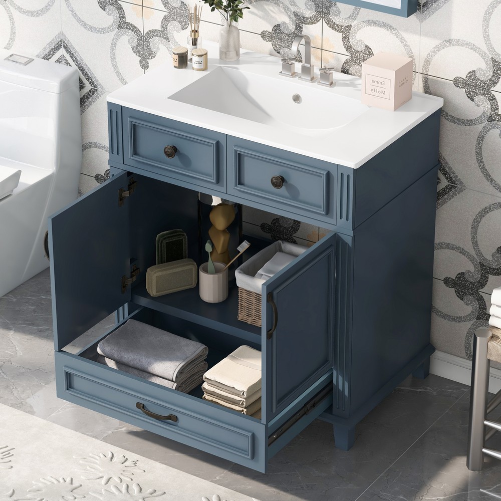 30'' Bathroom Vanity with Ceramic Sink,Solid Wood Frame Bathroom Storage Cabinet