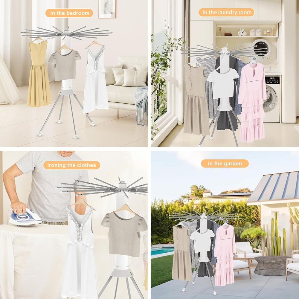 Foldable Octopus Clothes Drying Rack w/4 Pulleys Laundry 90 lbs Loading Capacity