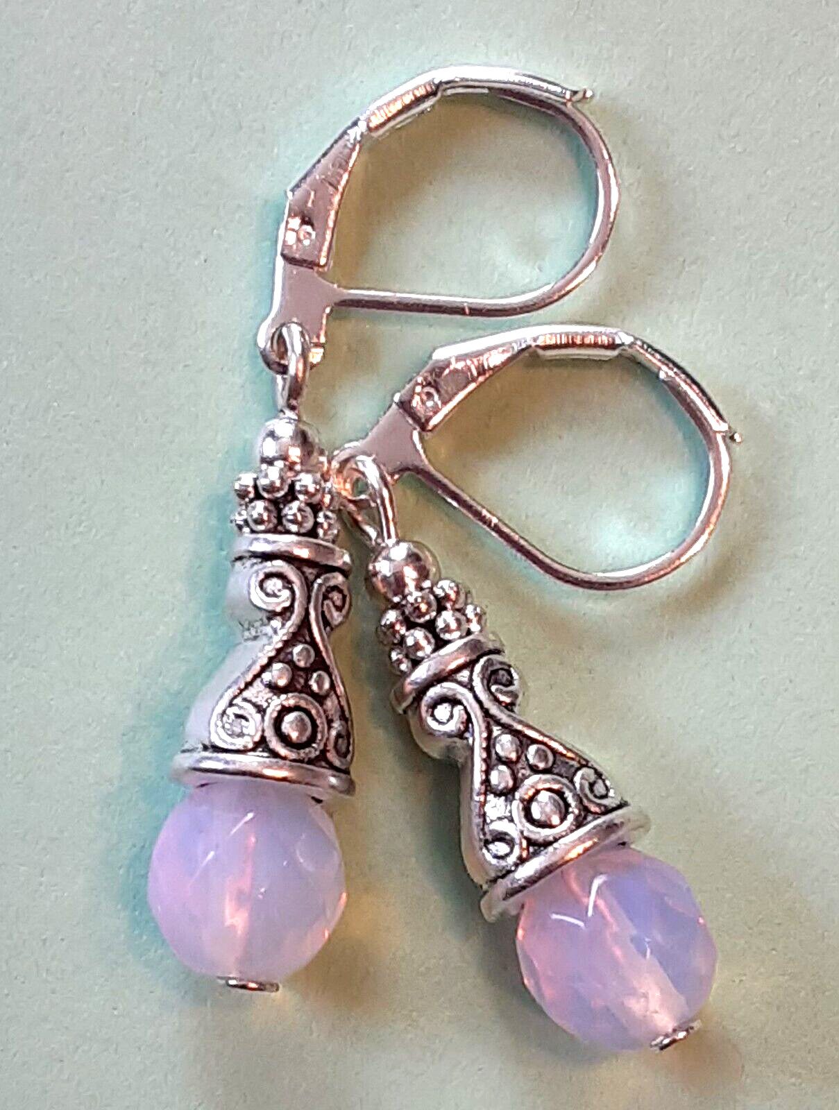 PINK OPALITE Bali Style Cone drop earring SP LEVER BACK handcrafted XX