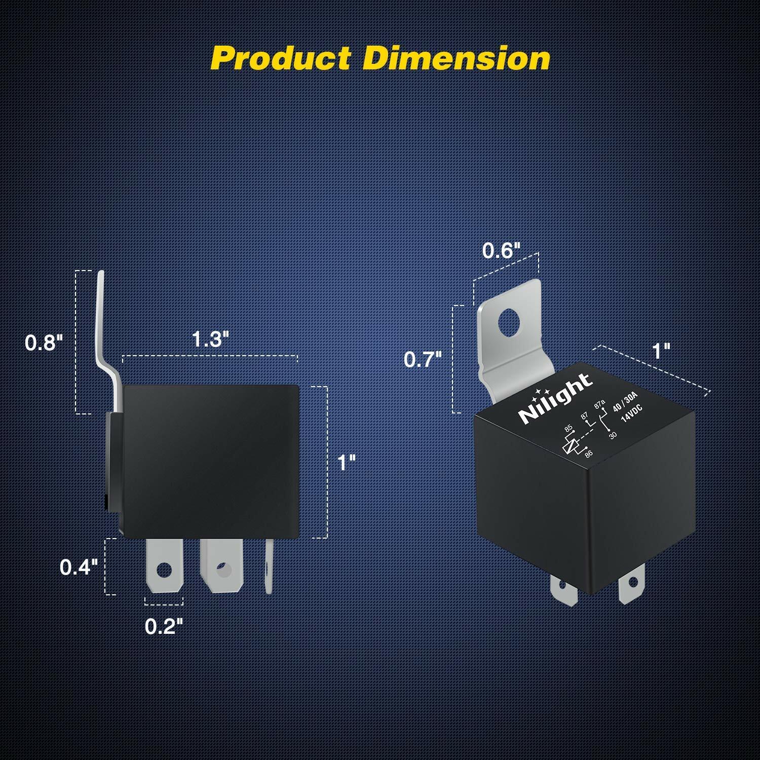 Nilight Socket 10 Pack SPDT Bosch Electrical 12V 30/40 Amp 5-Pin Relays Switch