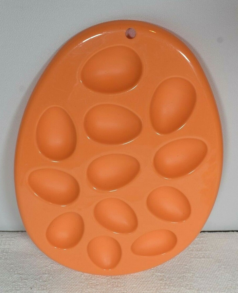 Easter 2 Plastic Deviled Eggs Trays - 1 Orange Oval, 1 Round Shaped + FREE Bunny