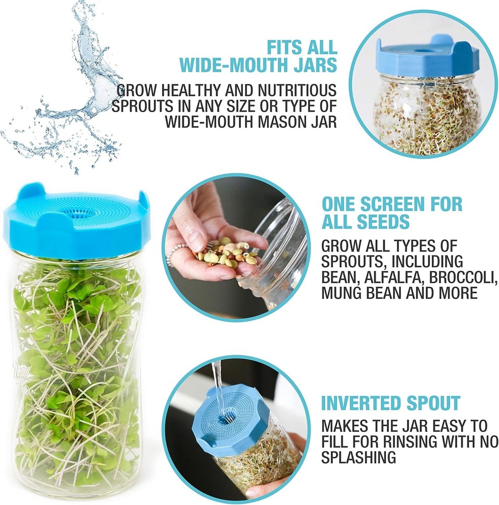 Bean Screen Plastic Mason Jar Sprouting Lids Mason Jar Sprouting Kit – For Gr...