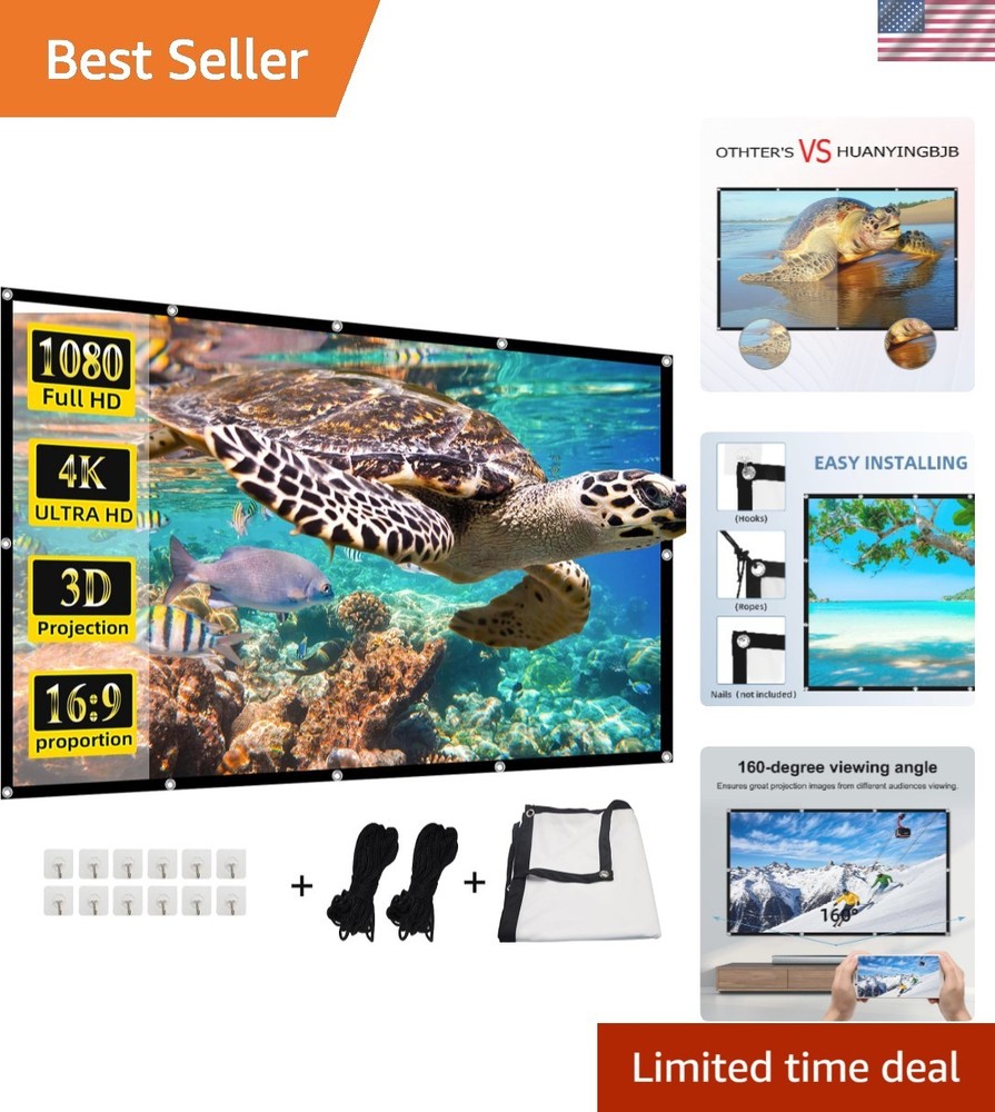 Durable Polyester 4K Projector Screen - Adjustable & Lightweight Design