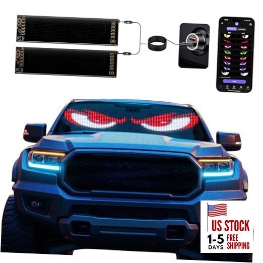 2 Pack LED Eyes for Car Windshield 14.56"x3.62", Programmable Animated Black
