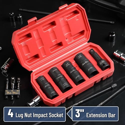 Bates- Lug Nut Impact Socket Set, 5 pcs, Lug Nut Socket Set 1/2 Drive, 21mm